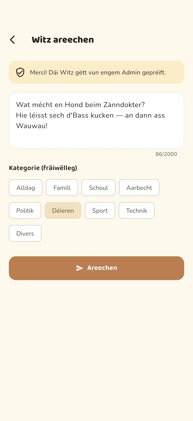 Reech däin eegene Witz an.
